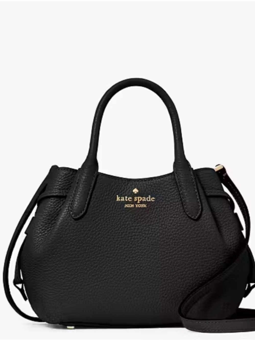 kate spade Black Pebbled Leather Mini Satchel with Gold Logo